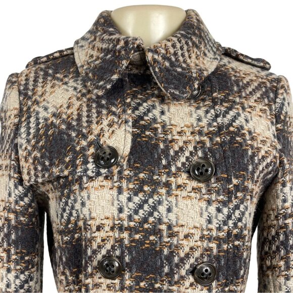 Dkny Women's Gray and Beige Plaid Double Breasted Peacoat Jacket Size 8 - Picture 6 of 14